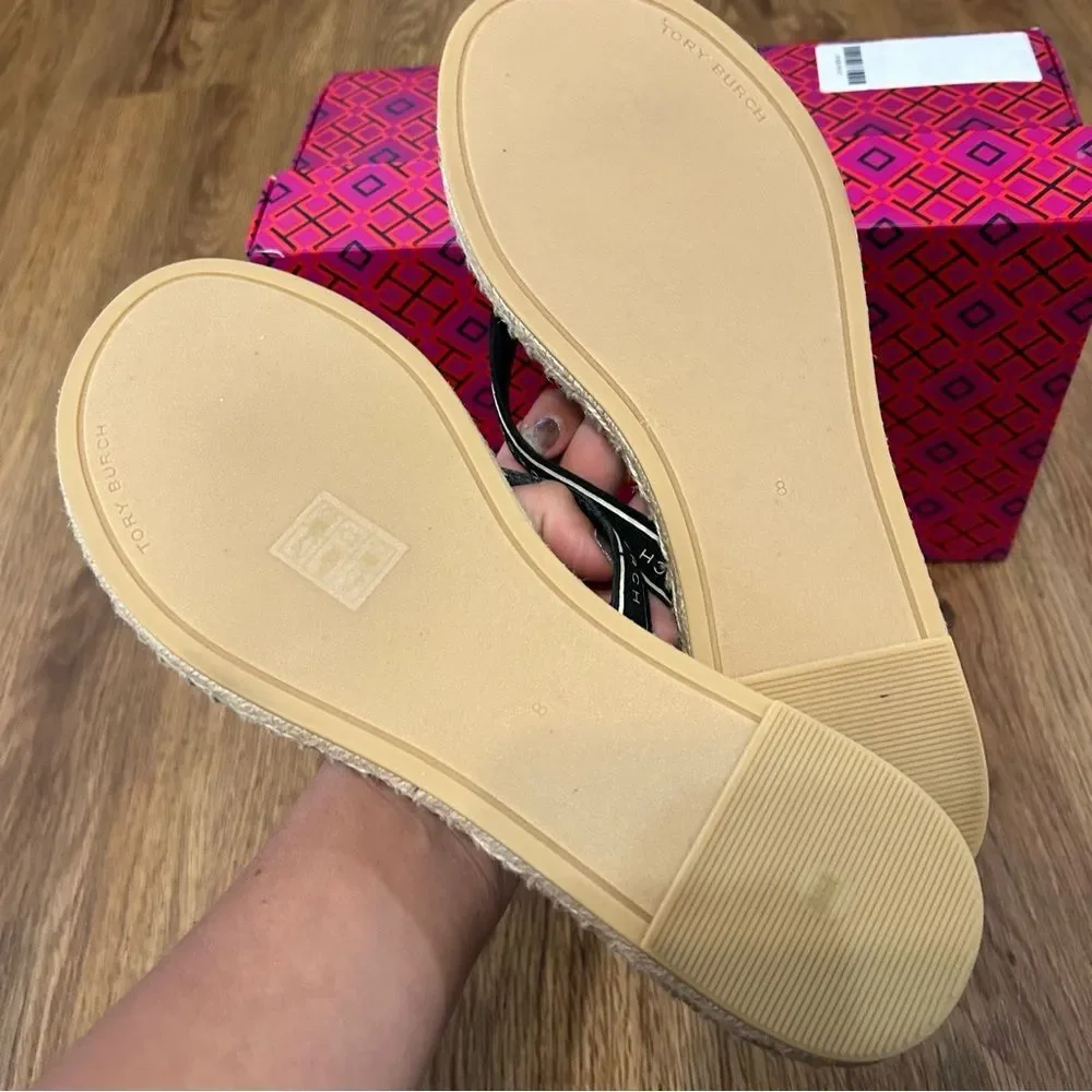 TORY BURCH TB Tory ribbon thong espadrille sandals shoes women’s 8.5 new